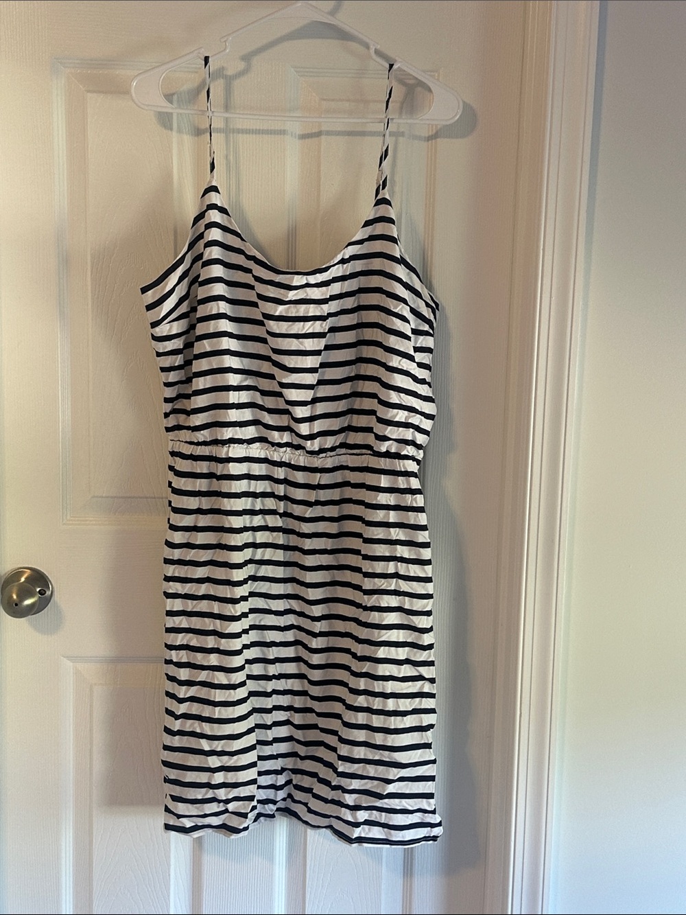 Old Navy, navy and White Striped Spaghetti Strap Dress